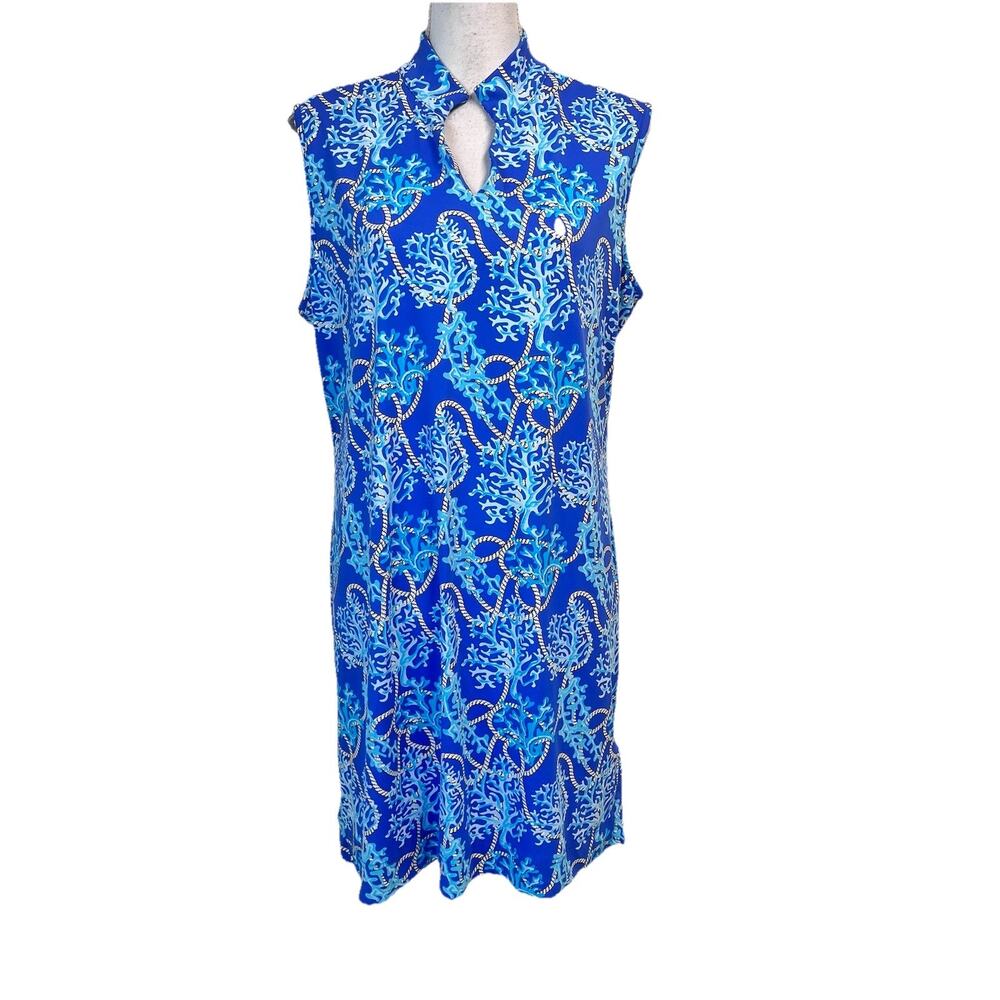 Lulu B Athletic Beach Dress sz Extra Large Blue Ocean Beach Coral Stretch Knee